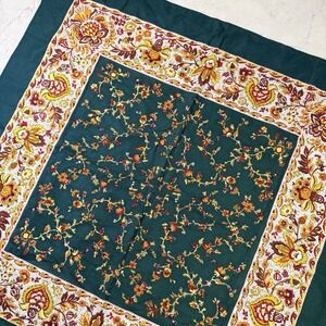 VTG Valdrome France Green Floral Cotton Scarf 31" X 31" Square Red Yellow Flower